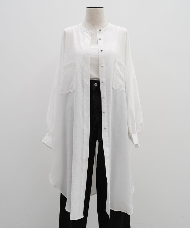 (eliuu)Collarless Gather Over Shirt