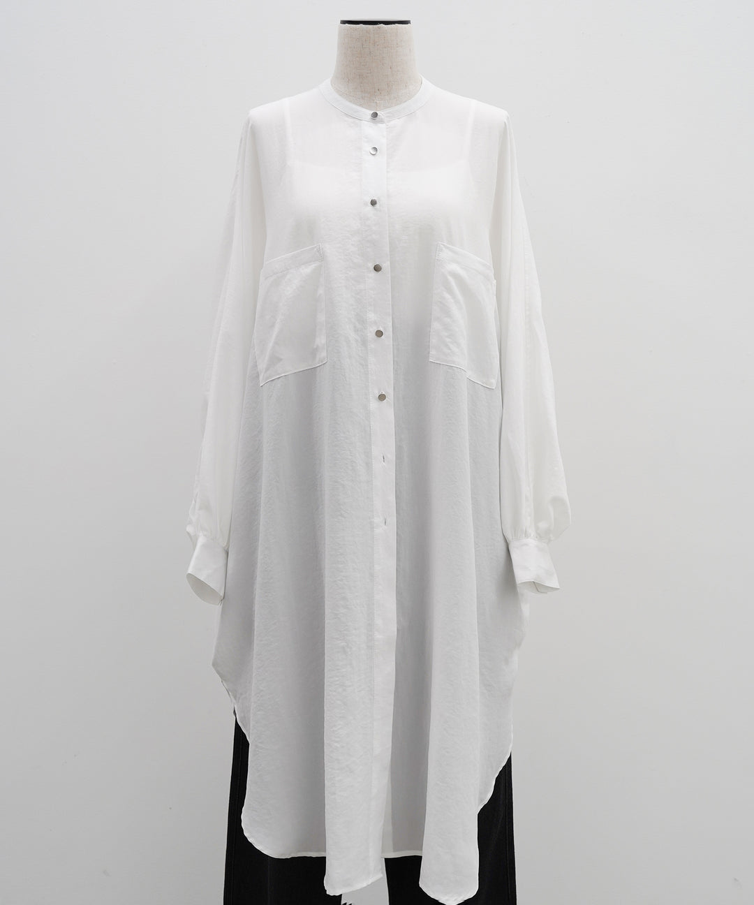 (eliuu)Collarless Gather Over Shirt