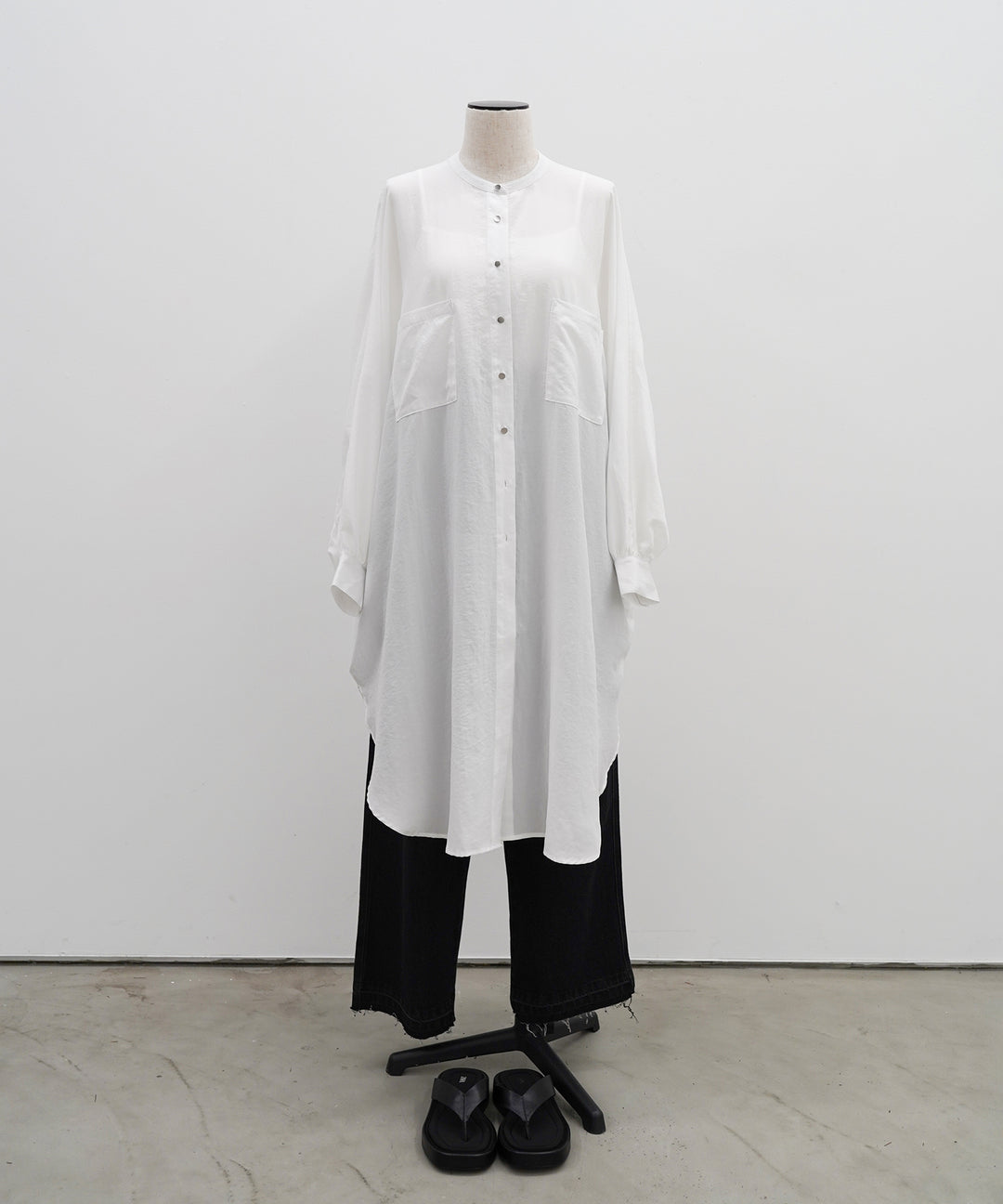 (eliuu)Collarless Gather Over Shirt