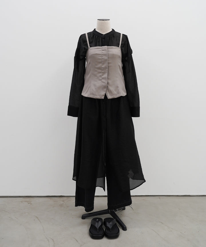 [2SET]Sheer Gloss Shirt Onepiece + Zip Camisole Bustier
