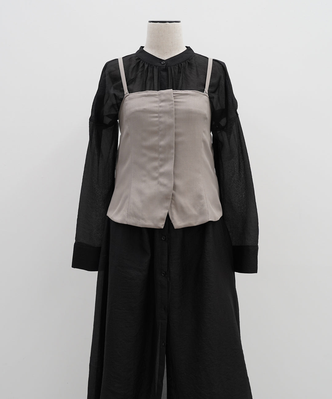 [2SET]Sheer Gloss Shirt Onepiece + Zip Camisole Bustier