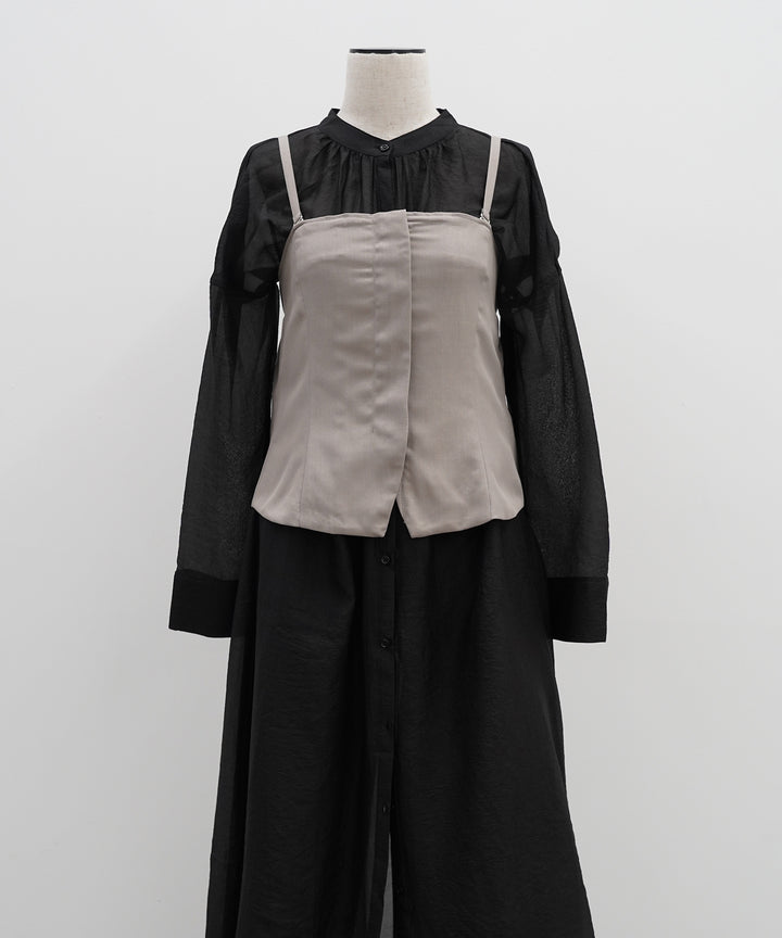 [2SET]Sheer Gloss Shirt Onepiece + Zip Camisole Bustier