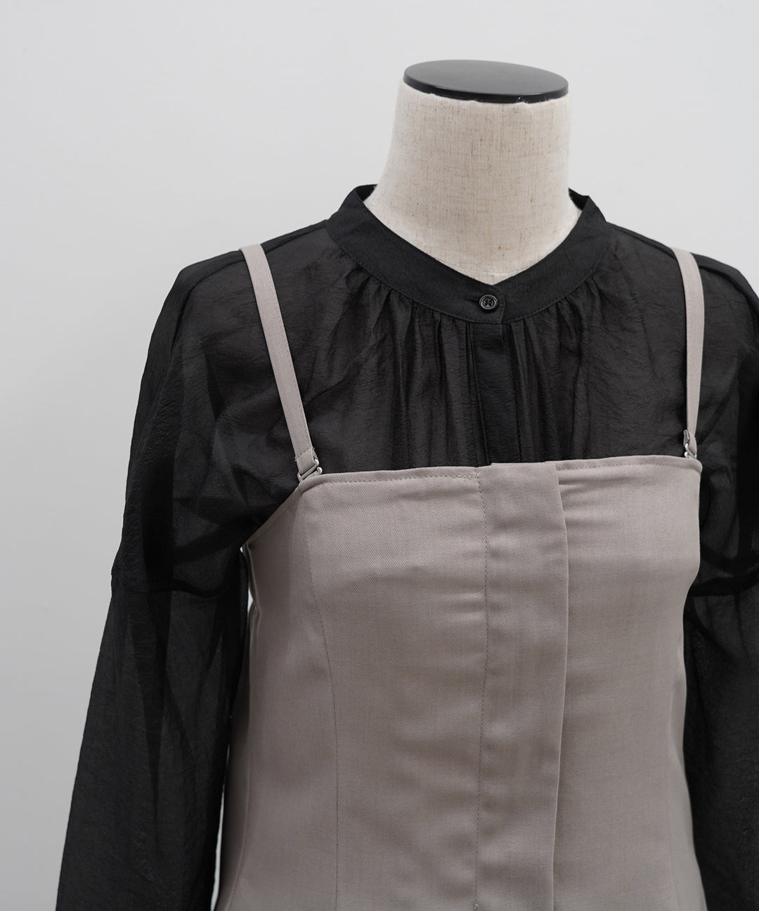 [2SET]Sheer Gloss Shirt Onepiece + Zip Camisole Bustier