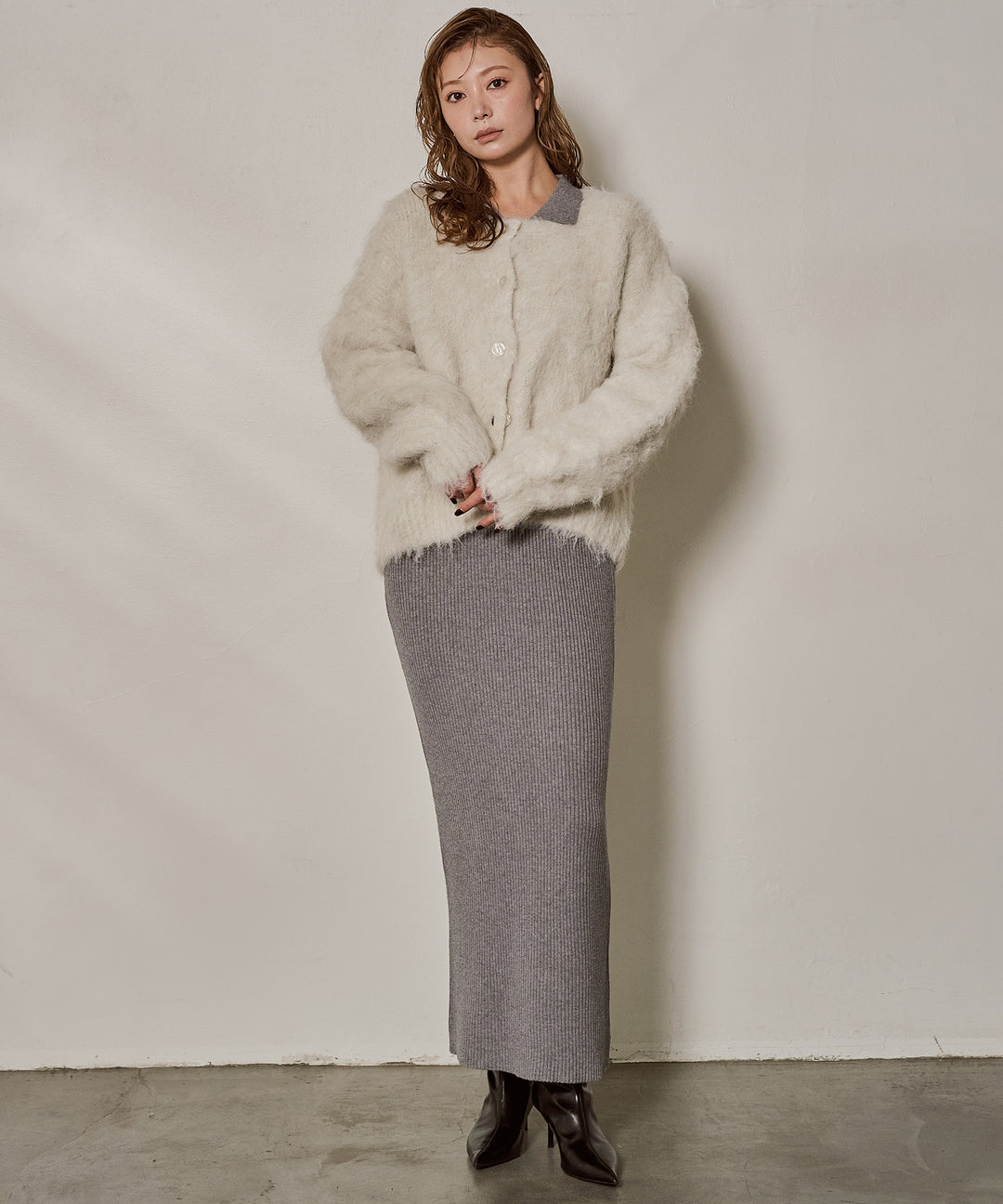 [SET]Candy Floss Knit C/D+Polo Rib Knit Onepiece