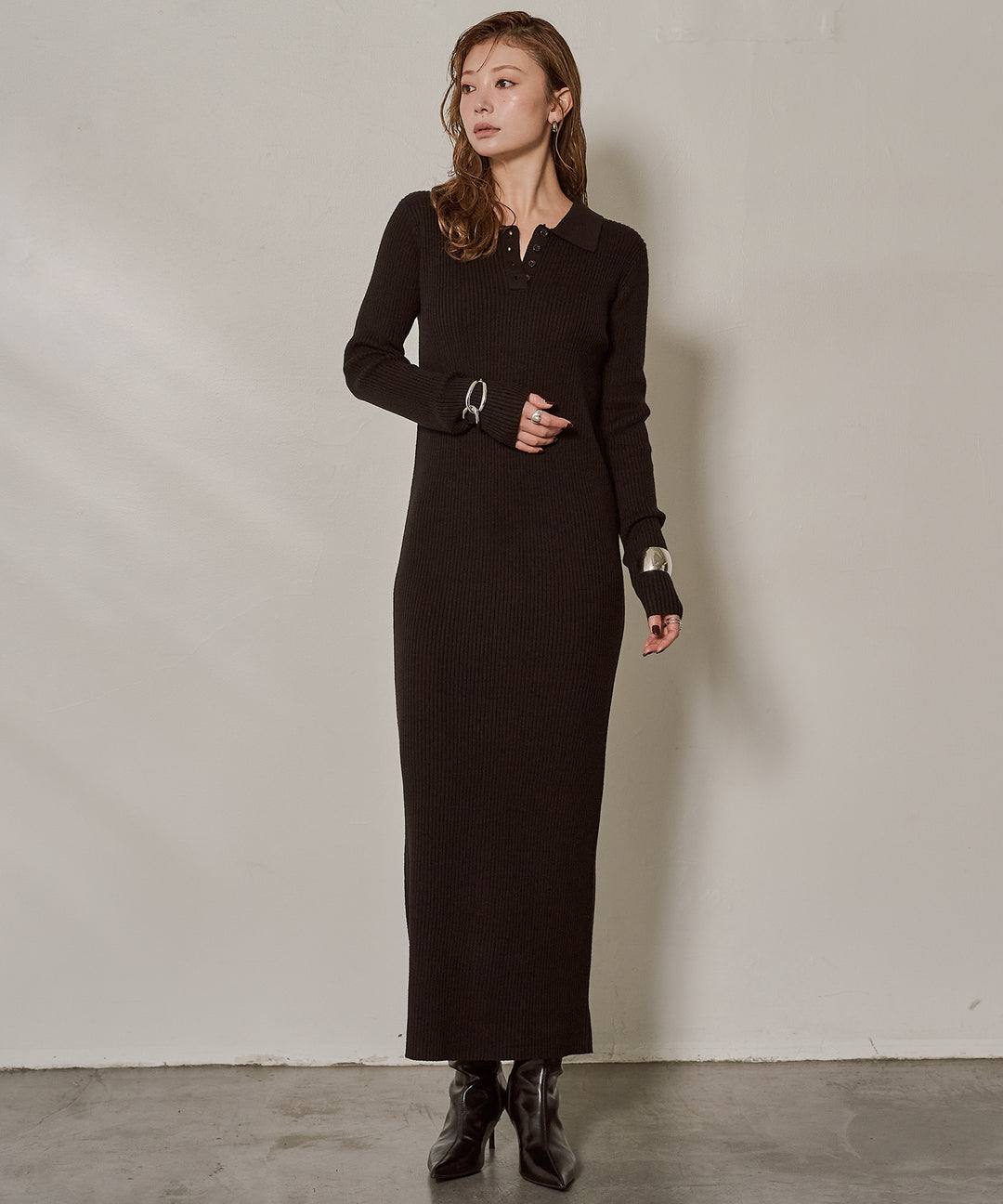 (eliuu)Polo Rib Knit Onepiece