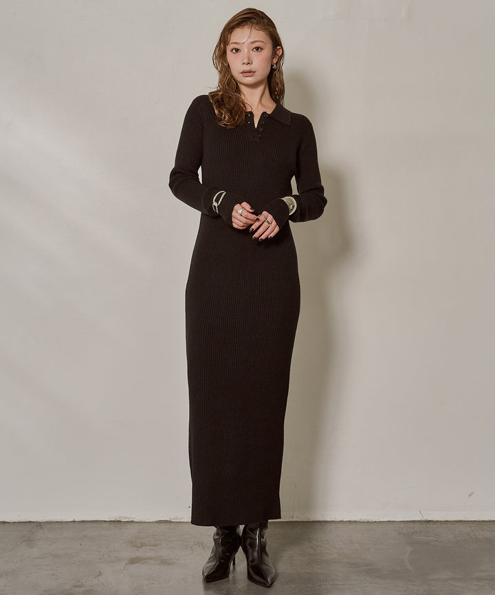 (eliuu)Polo Rib Knit Onepiece