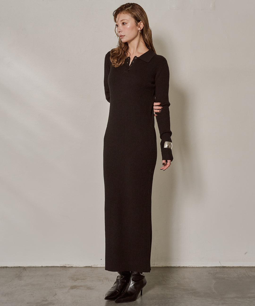 (eliuu)Polo Rib Knit Onepiece