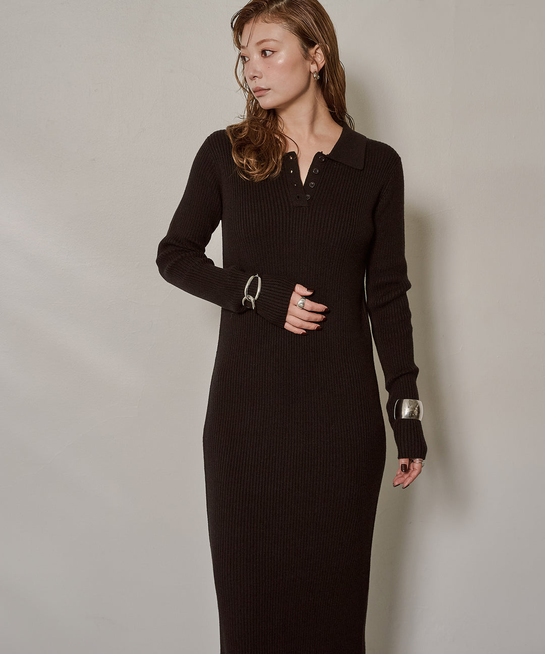 (eliuu)Polo Rib Knit Onepiece