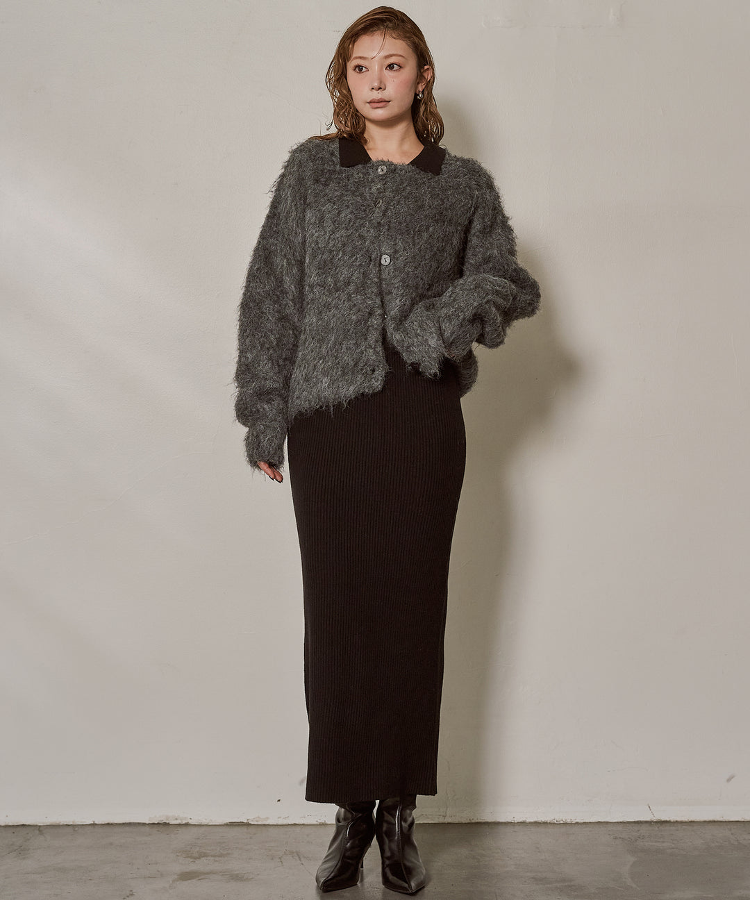 [SET]Candy Floss Knit C/D+Polo Rib Knit Onepiece