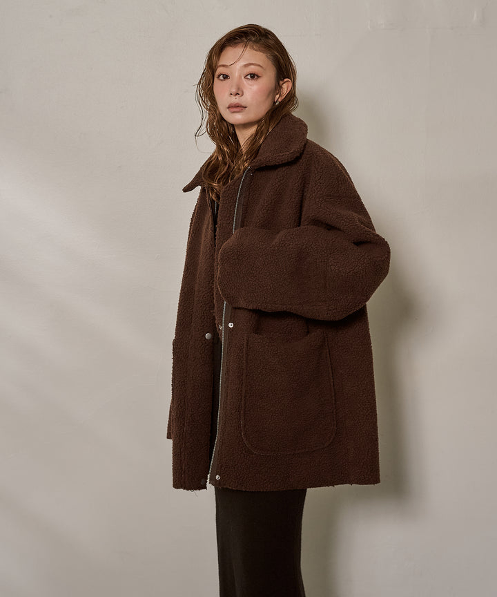 [SET]F/Mouton Reversible JK Coat+Soft Touch Choker Knit Onepiece