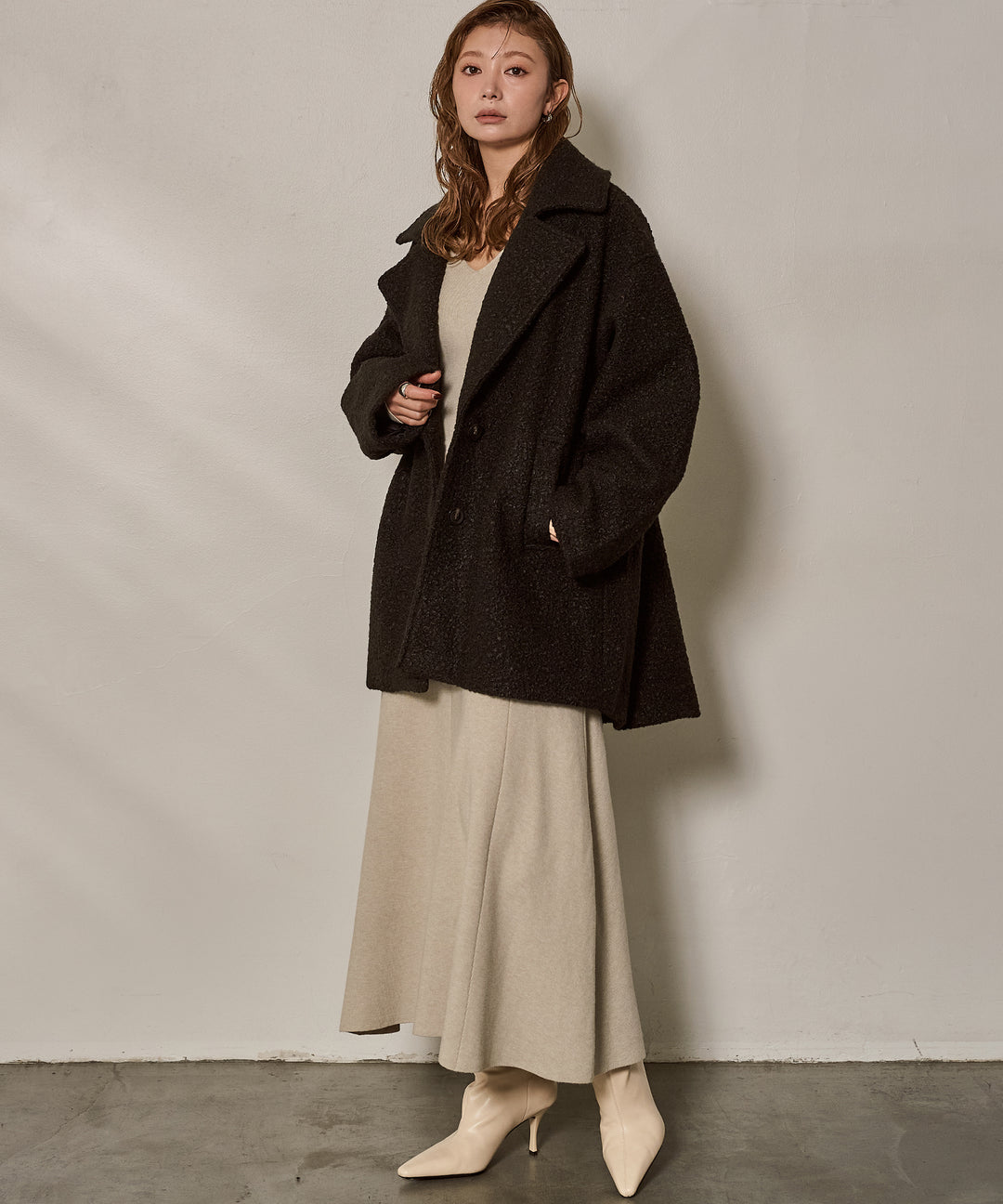 (eliuu)Loop Tweed Jacket Coat