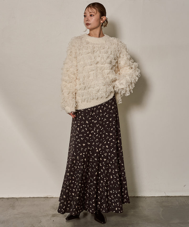 [SET]Teddy Loop P/O Knit+Floral Semi Flare Skirt