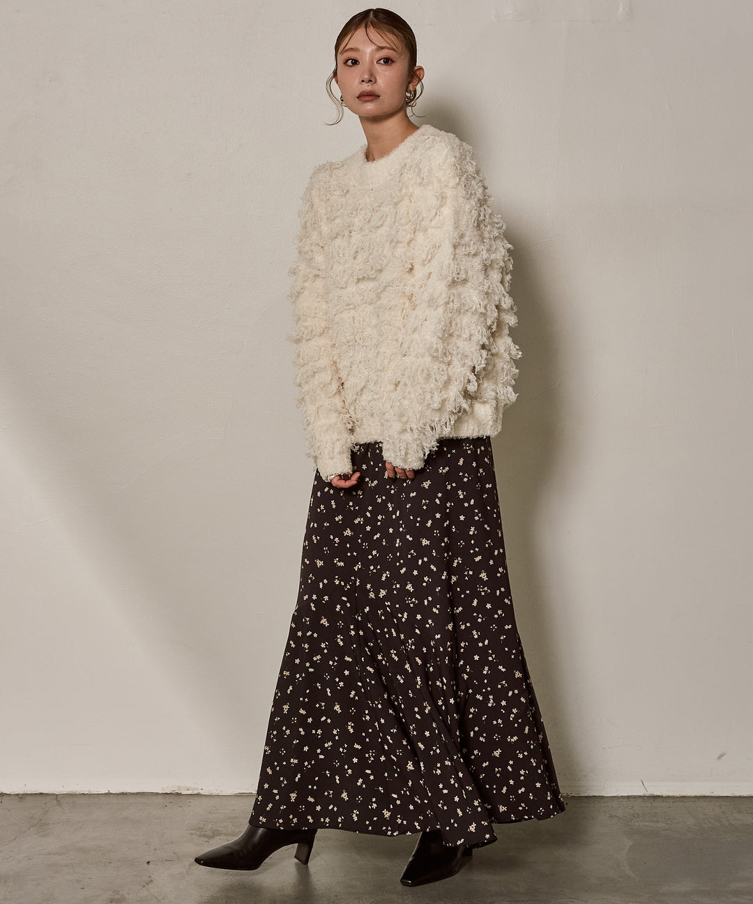 (eliuu)Floral Semi Flare Skirt