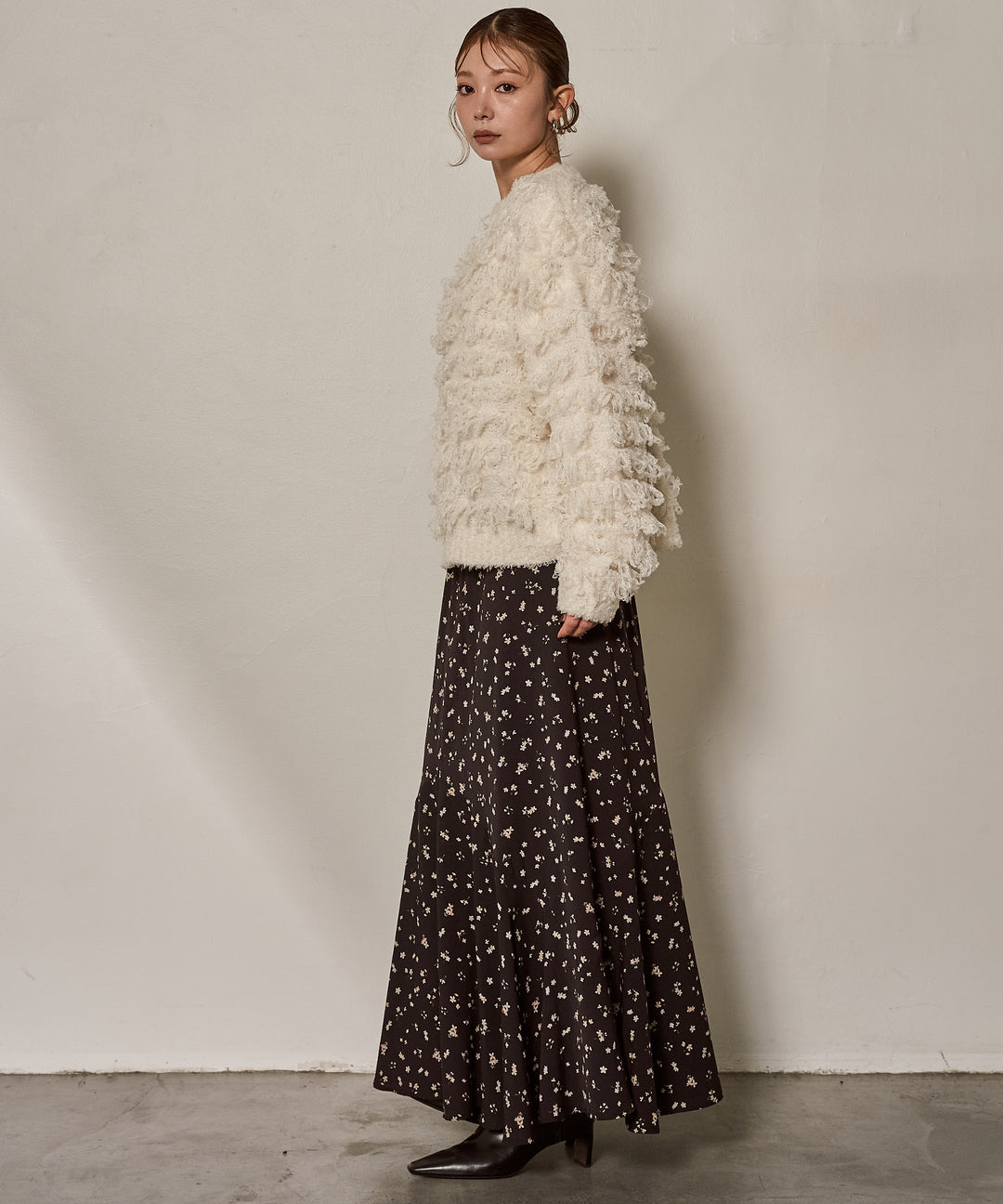 [SET]Teddy Loop P/O Knit+Floral Semi Flare Skirt