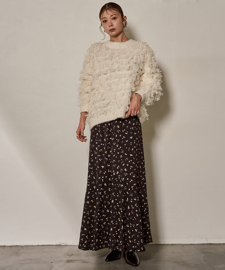 [SET]Teddy Loop P/O Knit+Floral Semi Flare Skirt