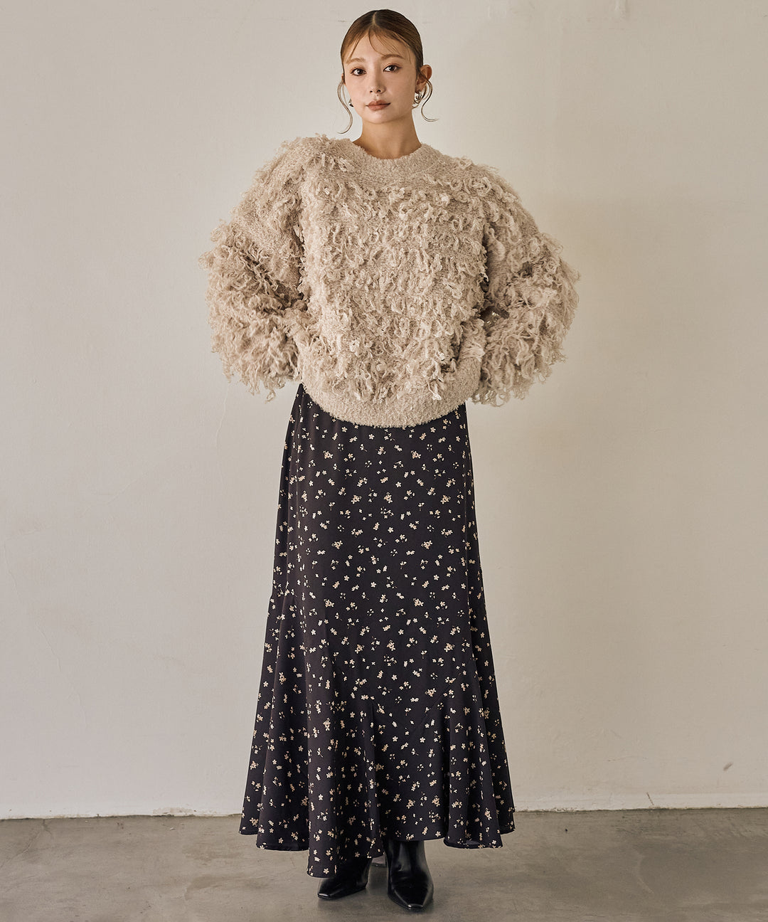 (eliuu)Floral Semi Flare Skirt