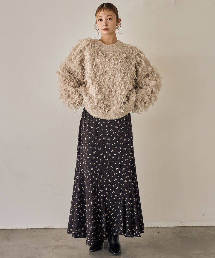 (eliuu)Floral Semi Flare Skirt