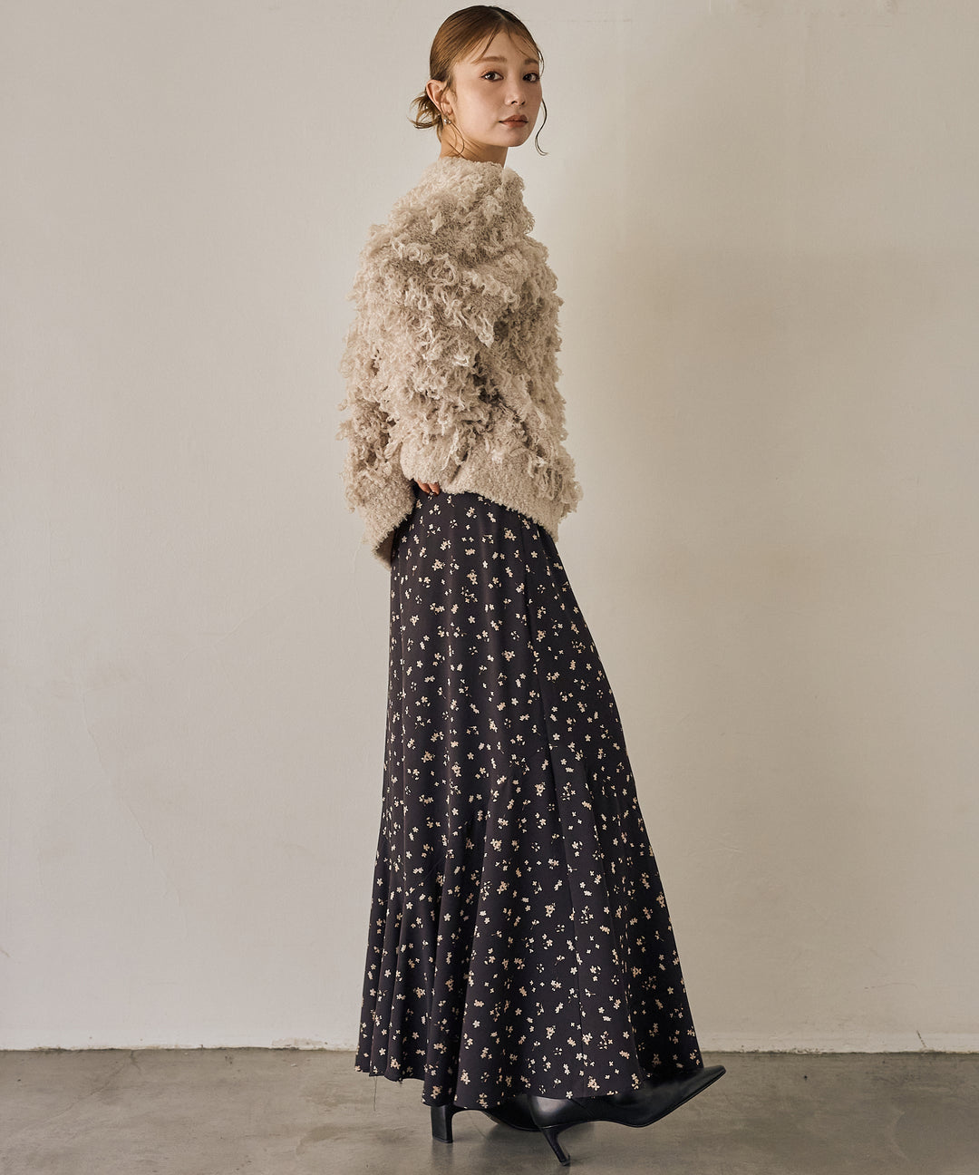 (eliuu)Floral Semi Flare Skirt