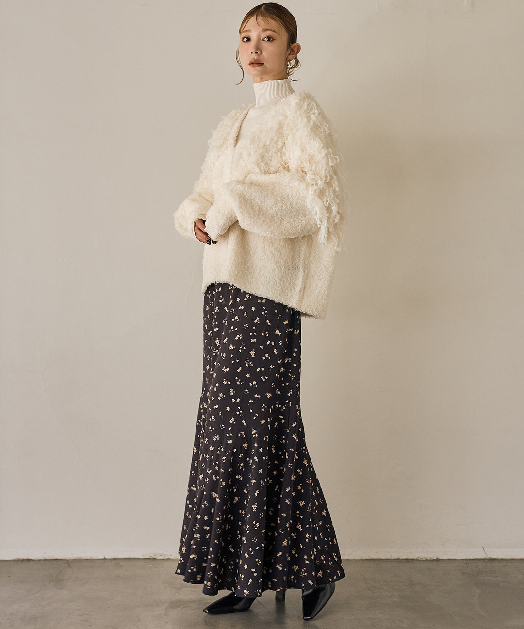 (eliuu)Floral Semi Flare Skirt