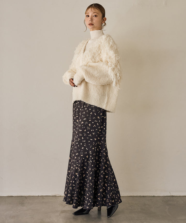 [SET]Teddy Loop C/D Knit+Floral Semi Flare Skirt