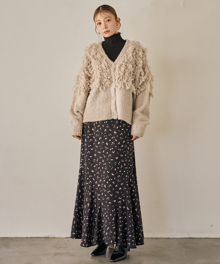 [SET]Teddy Loop C/D Knit+Floral Semi Flare Skirt