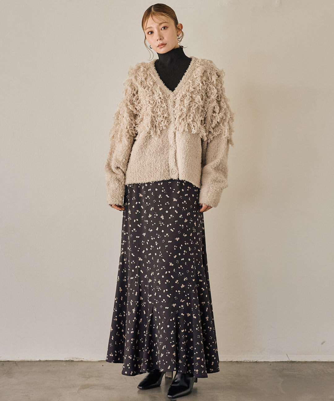 (eliuu)Floral Semi Flare Skirt