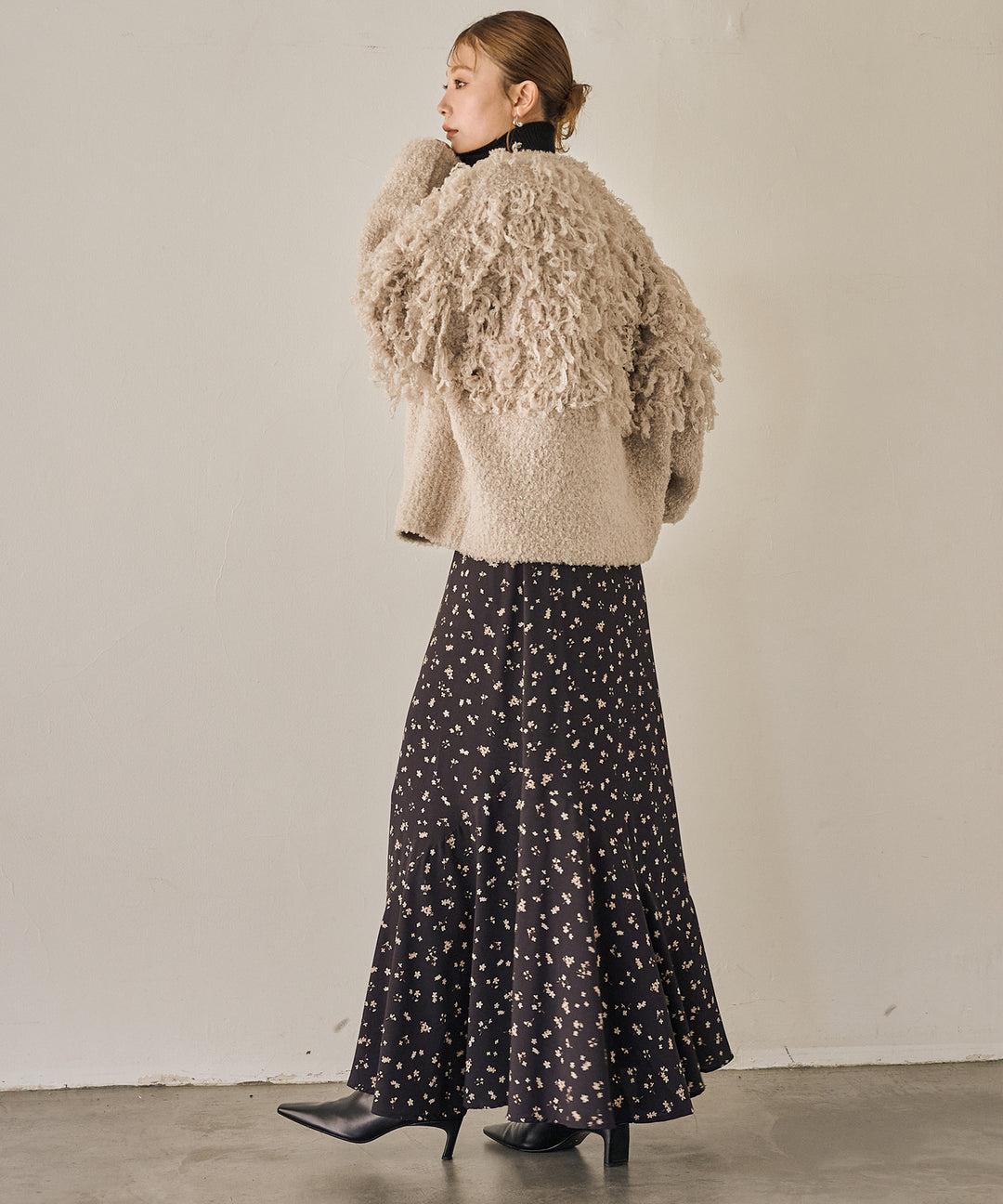 (eliuu)Floral Semi Flare Skirt