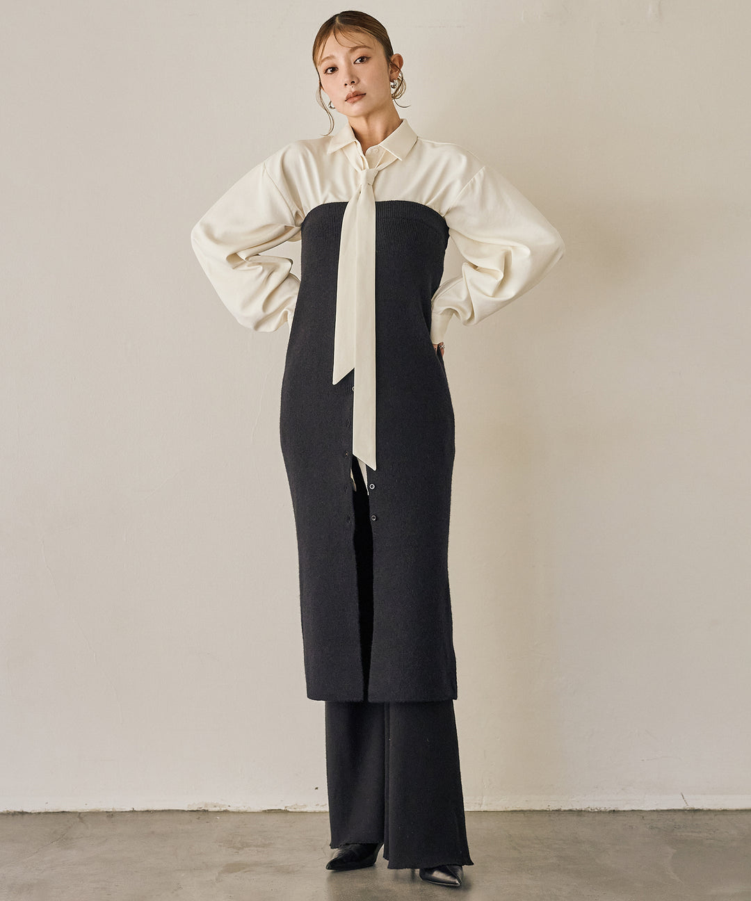 (eliuu)Bow Tie Over Shirt