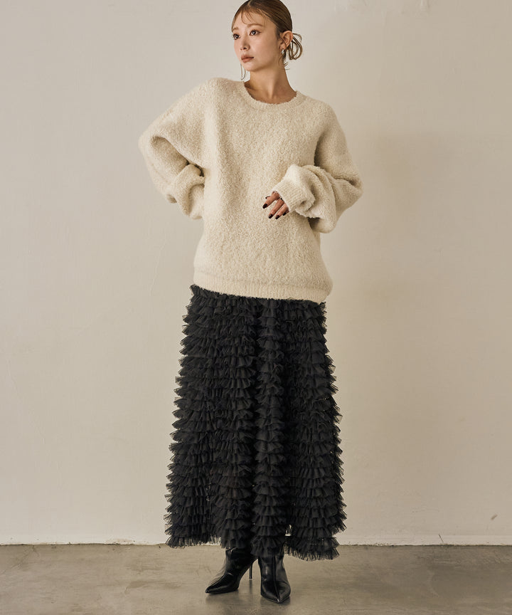 [SET]Boucle Wide Knit Tunic+Verbena Pin Tulle Skirt