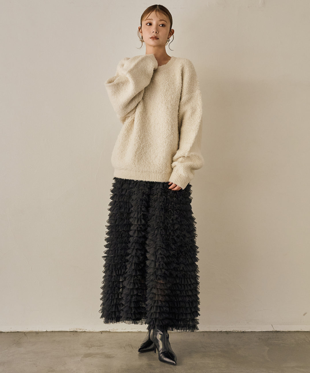 (eliuu)Boucle Wide Knit Tunic