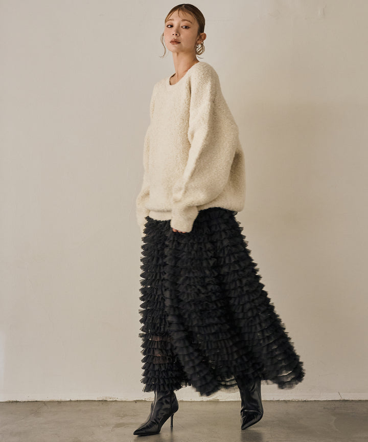 [SET]Boucle Wide Knit Tunic+Verbena Pin Tulle Skirt