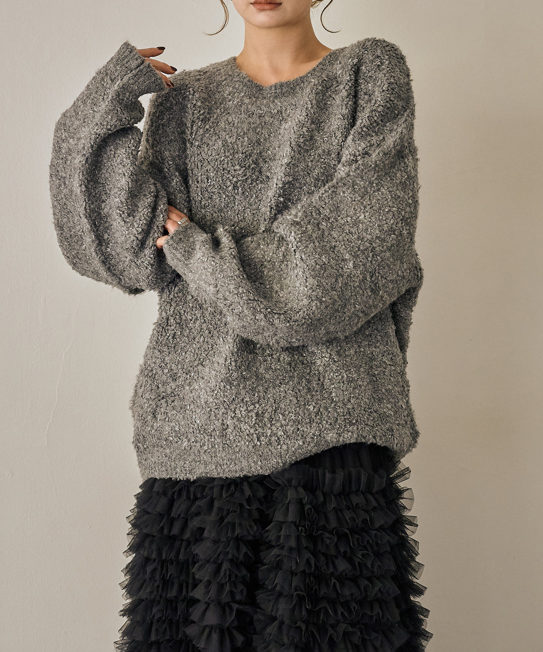 (eliuu)Boucle Wide Knit Tunic