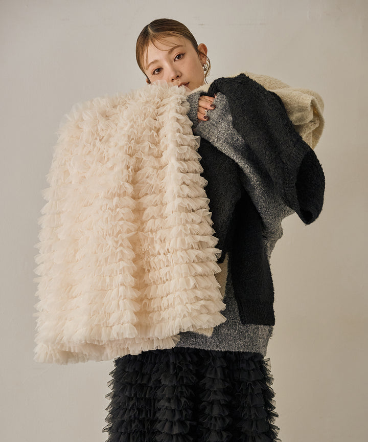 [SET]Boucle Wide Knit Tunic+Verbena Pin Tulle Skirt