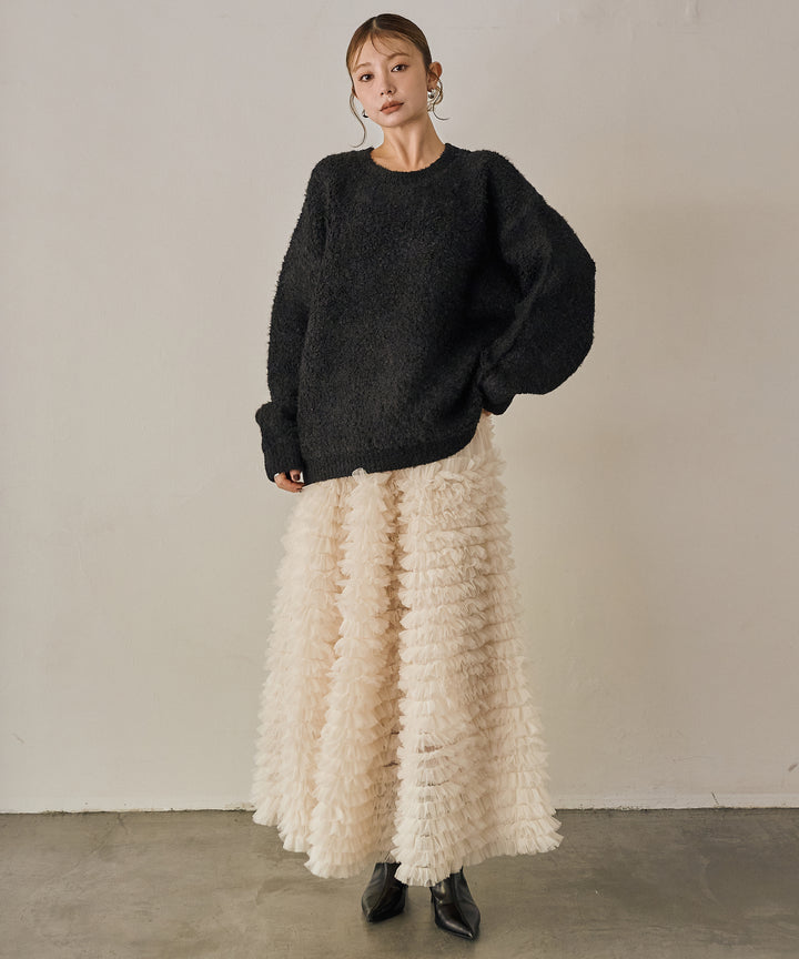 [SET]Boucle Wide Knit Tunic+Verbena Pin Tulle Skirt