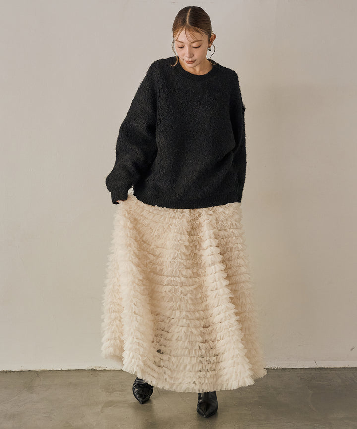 [SET]Boucle Wide Knit Tunic+Verbena Pin Tulle Skirt
