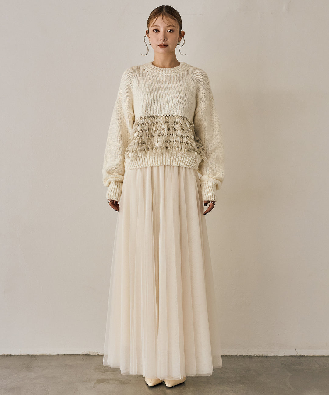 (eliuu)Tulle Layer Drape Skirt