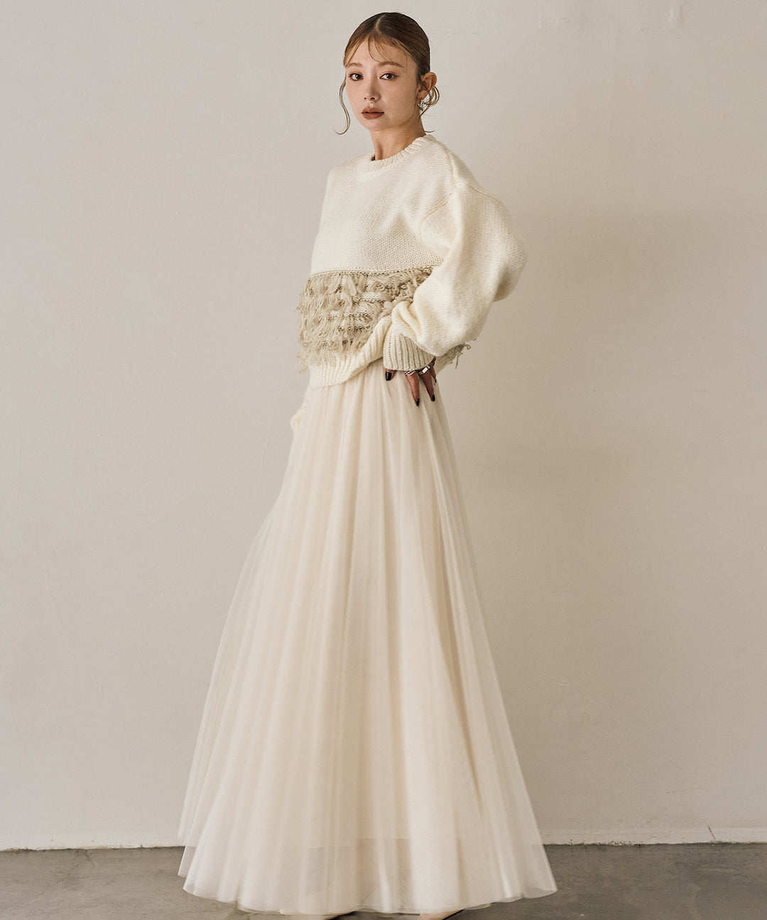 (eliuu)Tulle Layer Drape Skirt