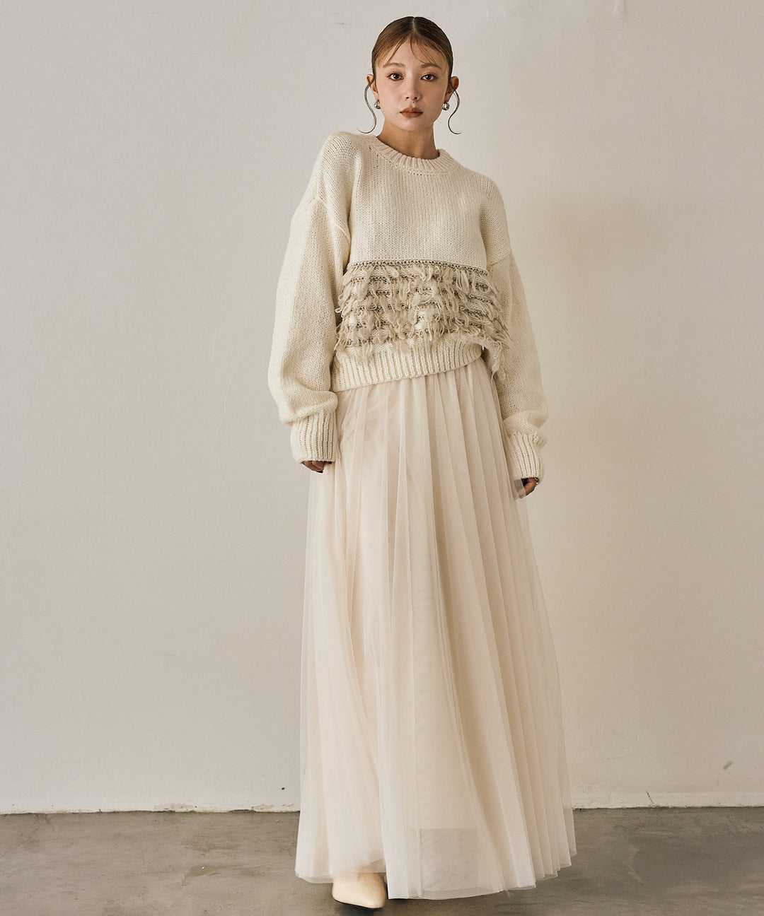 (eliuu)Tulle Layer Drape Skirt