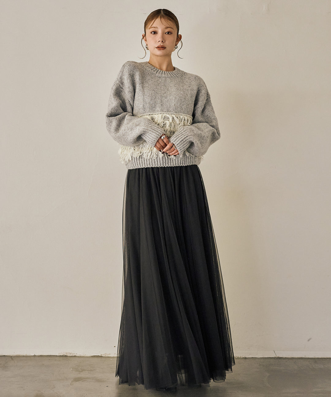 (eliuu)Tulle Layer Drape Skirt
