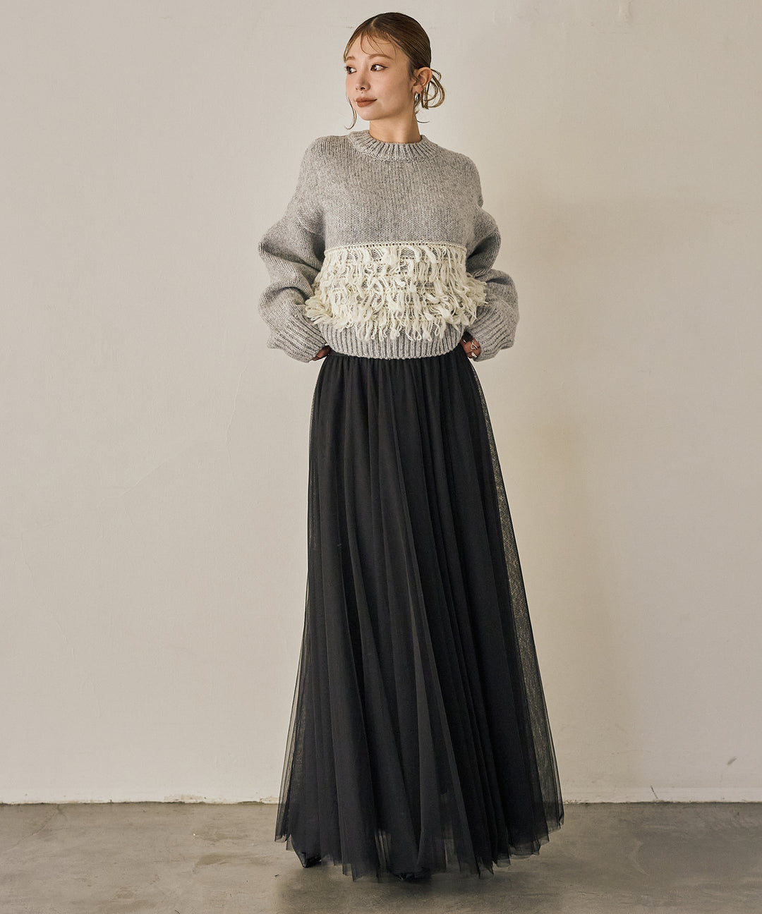 (eliuu)Tulle Layer Drape Skirt