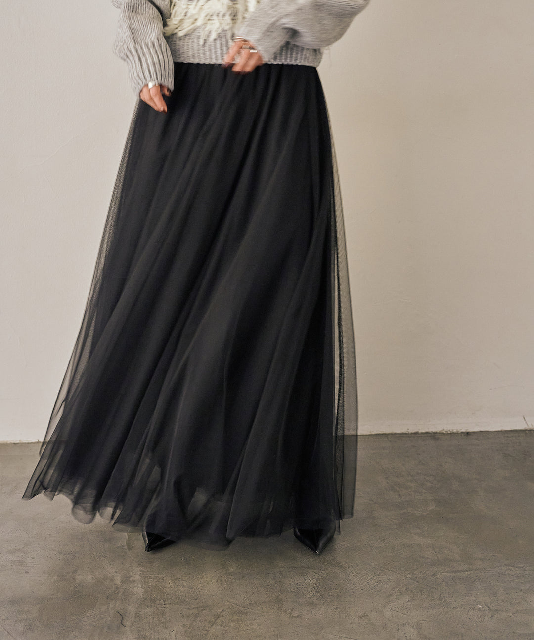 (eliuu)Tulle Layer Drape Skirt
