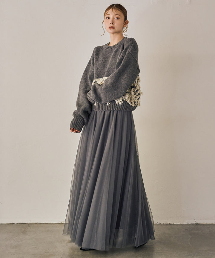 (eliuu)Tulle Layer Drape Skirt