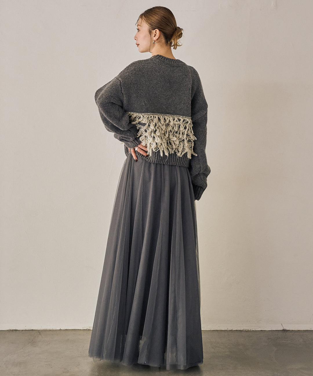 (eliuu)Tulle Layer Drape Skirt