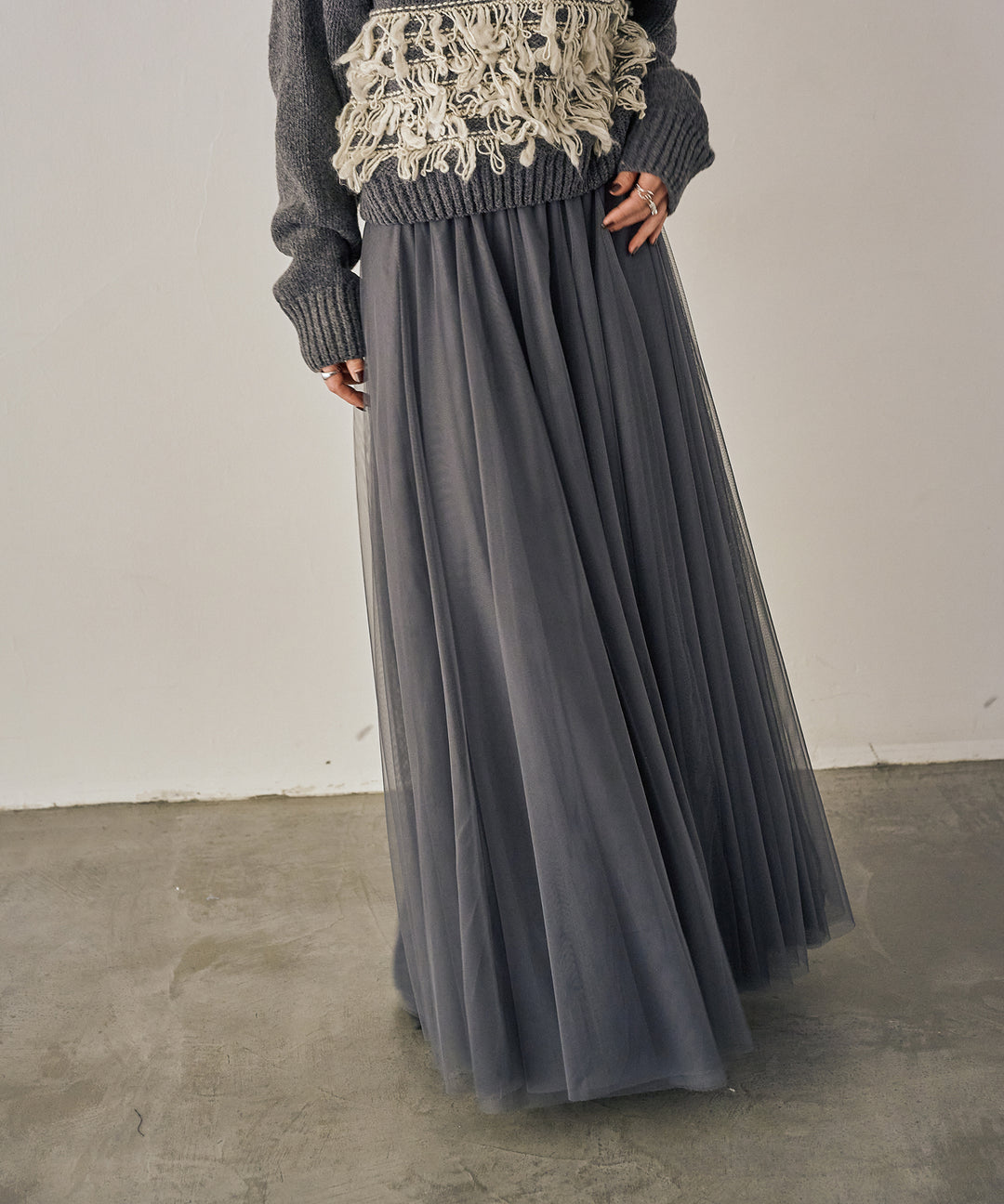 (eliuu)Tulle Layer Drape Skirt
