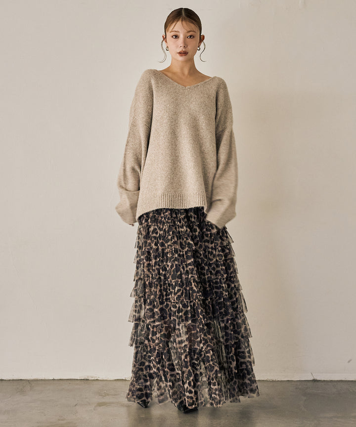 (eliuu)Leopard Tulle Tiered Skirt