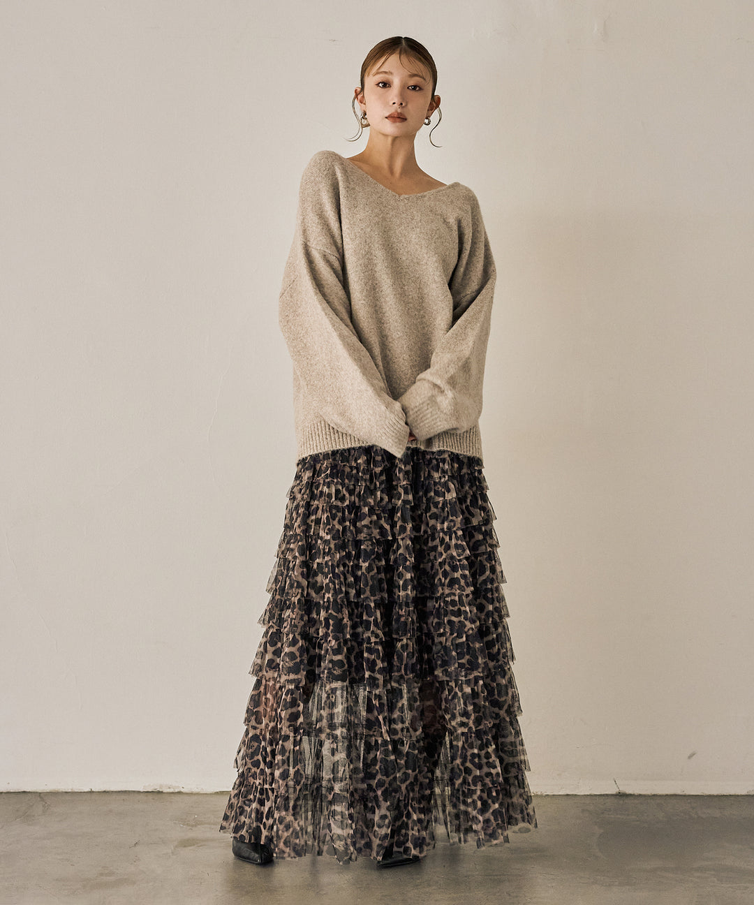 (eliuu)Leopard Tulle Tiered Skirt