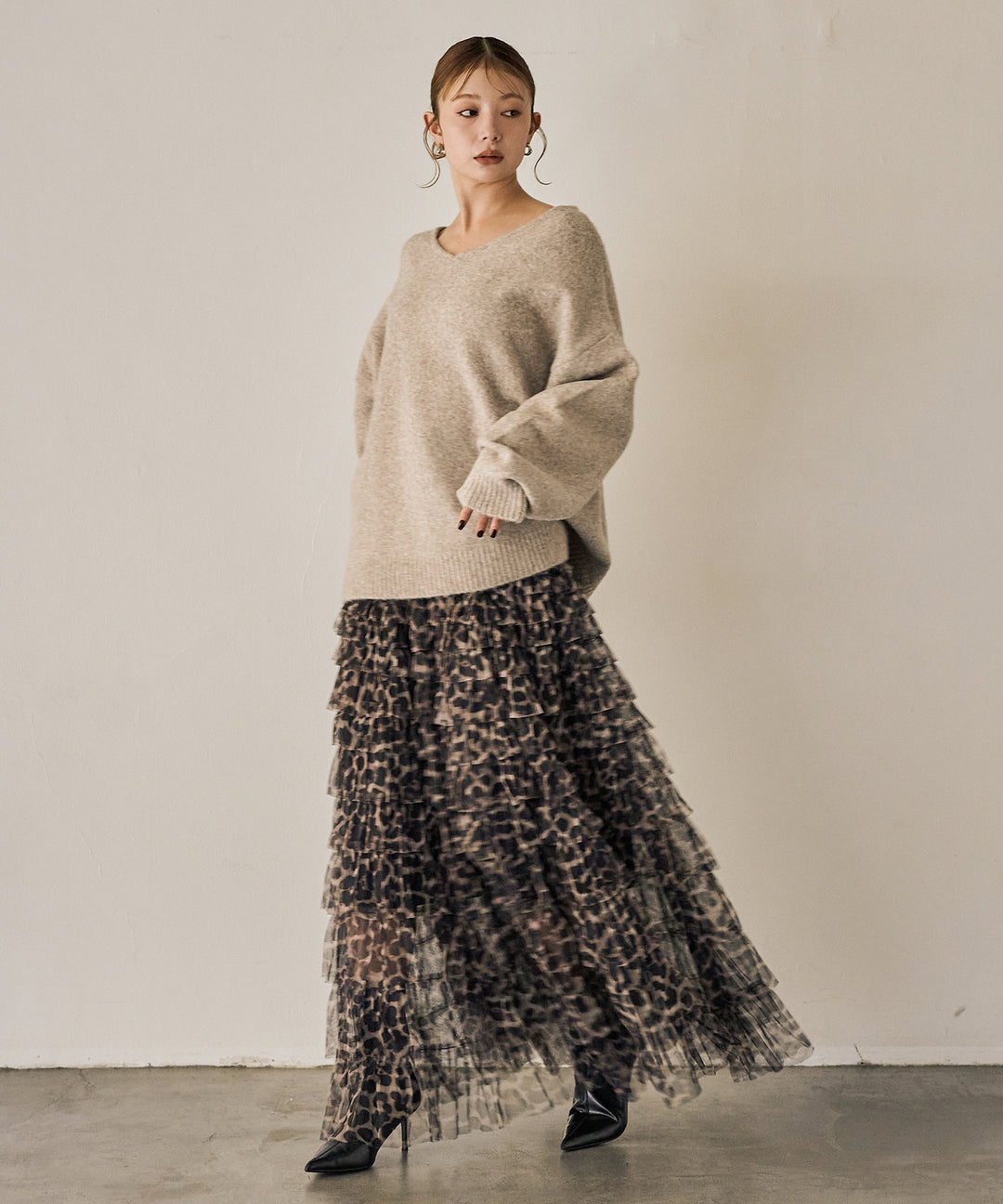 (eliuu)Leopard Tulle Tiered Skirt