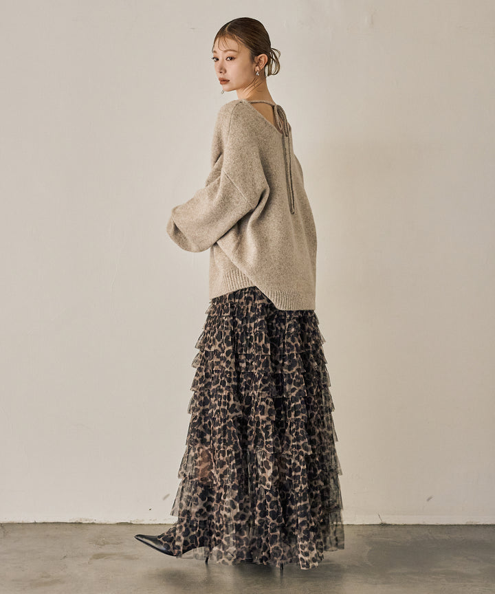 (eliuu)Leopard Tulle Tiered Skirt