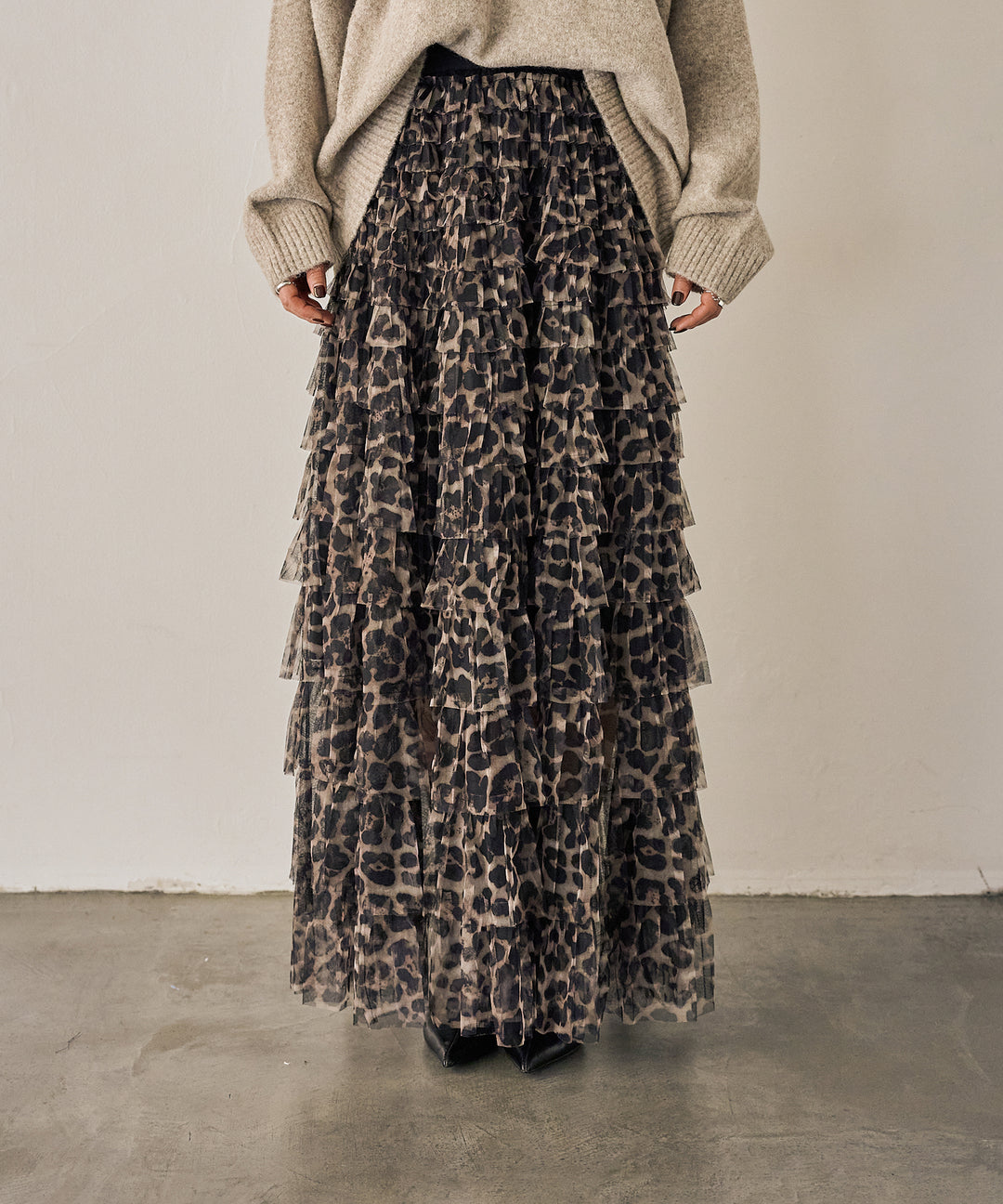 (eliuu)Leopard Tulle Tiered Skirt