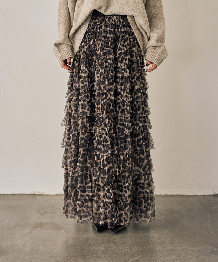 (eliuu)Leopard Tulle Tiered Skirt